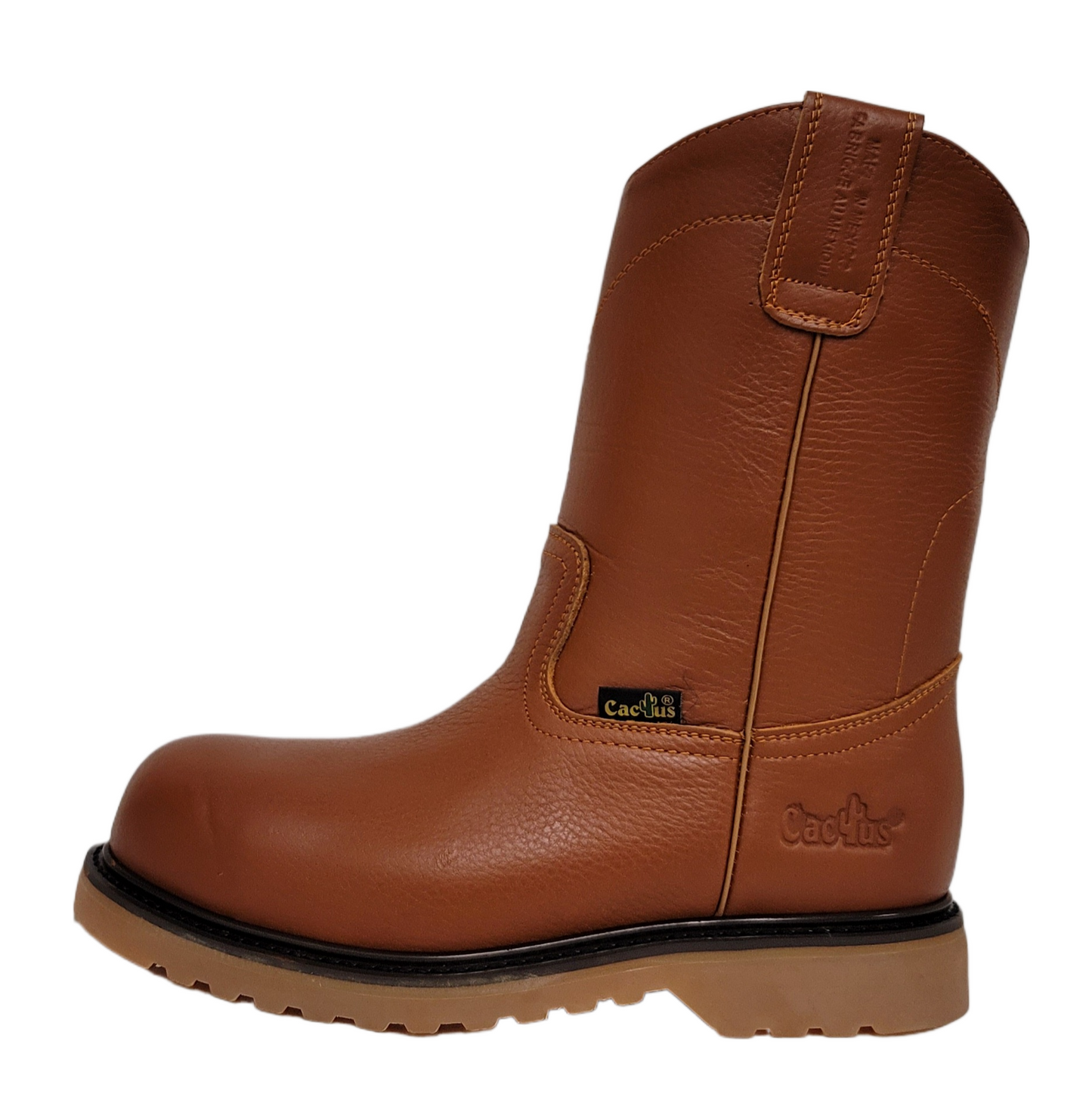 Cactus Men 10" Steel Toe Leather Pull-On Rugged Rubber Sole Boot 1022S-LT.BROWN