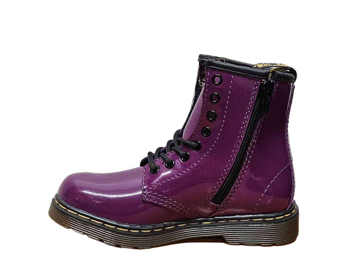 Dr. Martens Junior Patent Leather Lace Up Boots Delaney Purple Violet