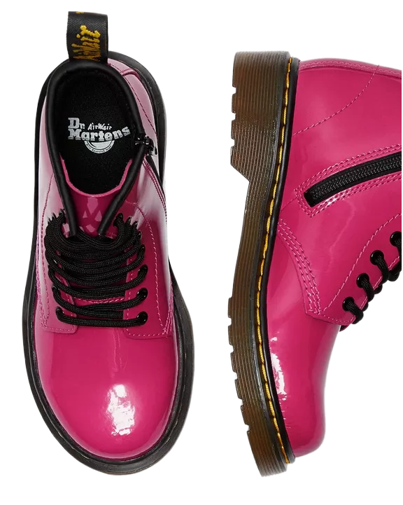 Dr. Martens Junior 1460 Patent Leather Lace Up Boots Delaney Hot Pink