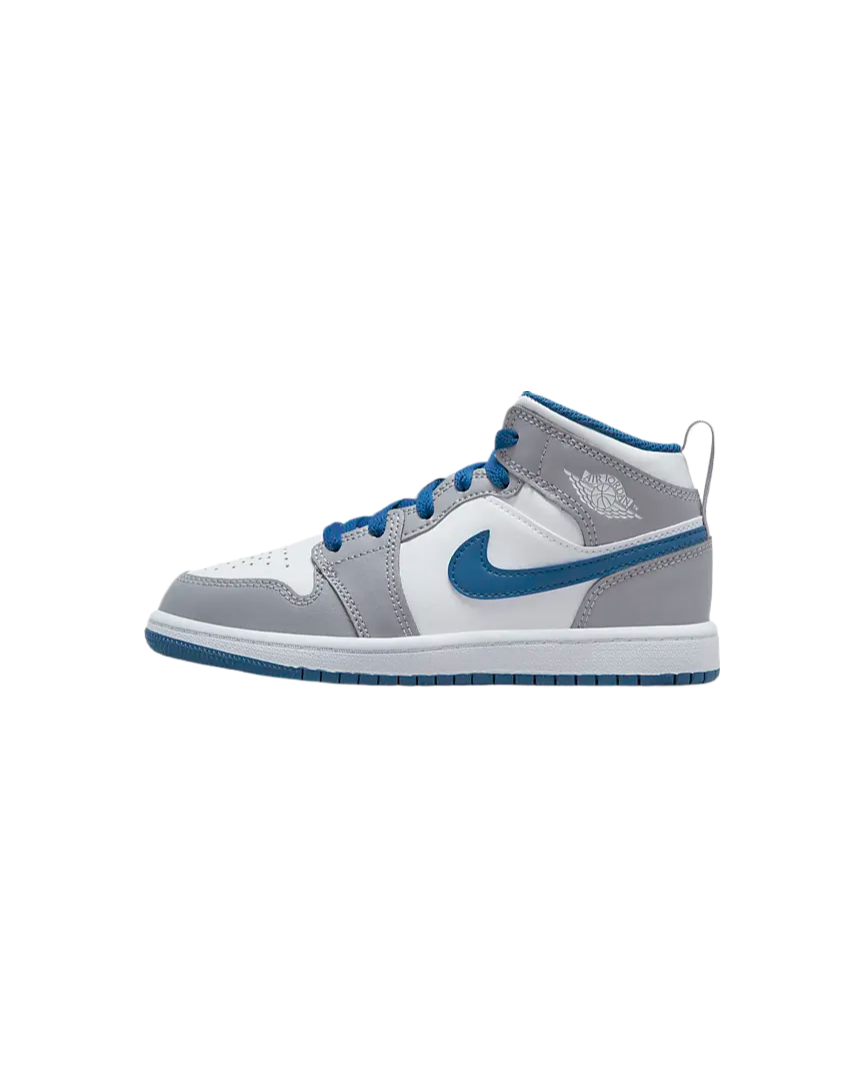 Jordan 1 Mid Preschool Sneaker Cement Grey / White-True Blue DQ8424-014